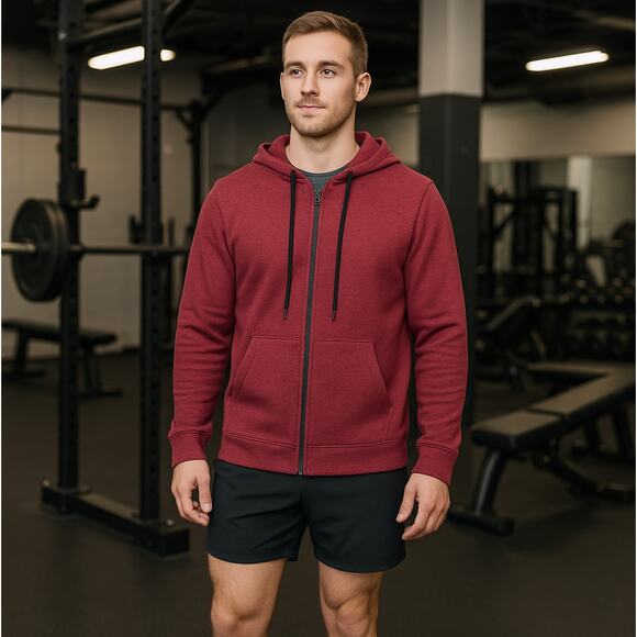 BEYOND YOGA Freefit Men's Zip Hoodie California Merlot Red Sz L {G32}